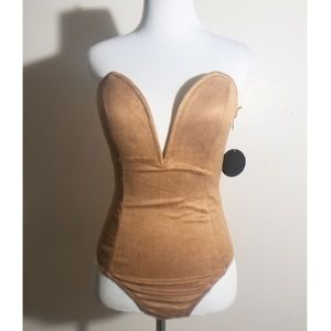 NWT Sexy Strapless Camel Bodysuit